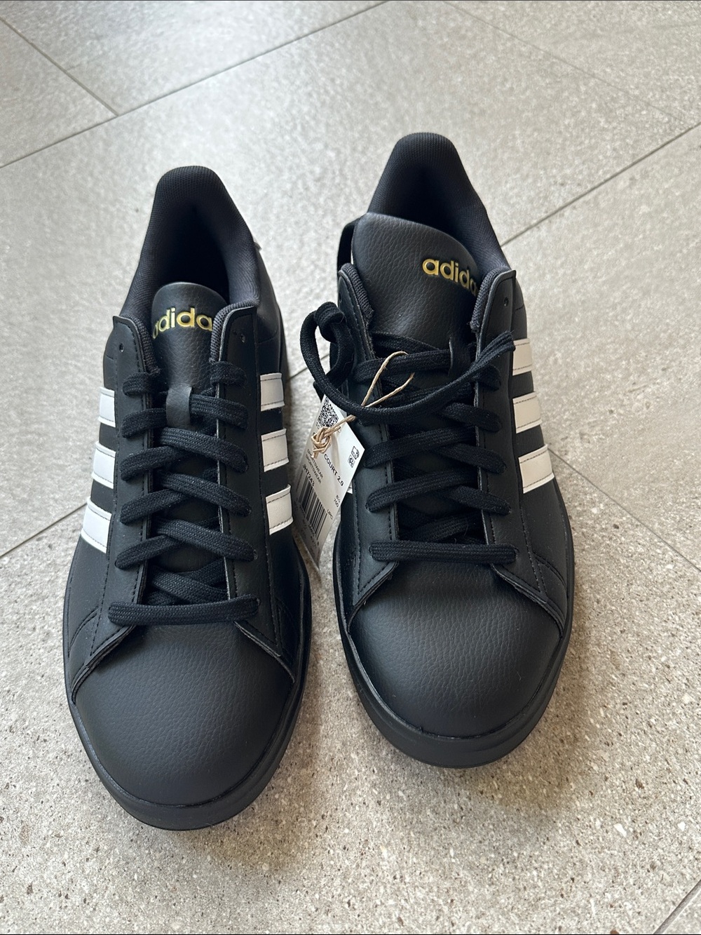ADIDAS Grand Court 2.0 - black with white stripes.  New in the box
